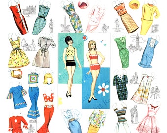 Paper Dolls Printable 1960s Mod Instant Digital Download Image #323