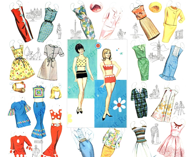 Paper Dolls Printable 1960s Mod Instant Digital Download | Etsy