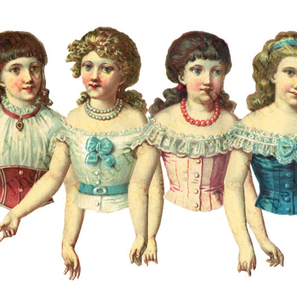 Printable Paper Dolls Victorian Lady Half Dolls Digital Download