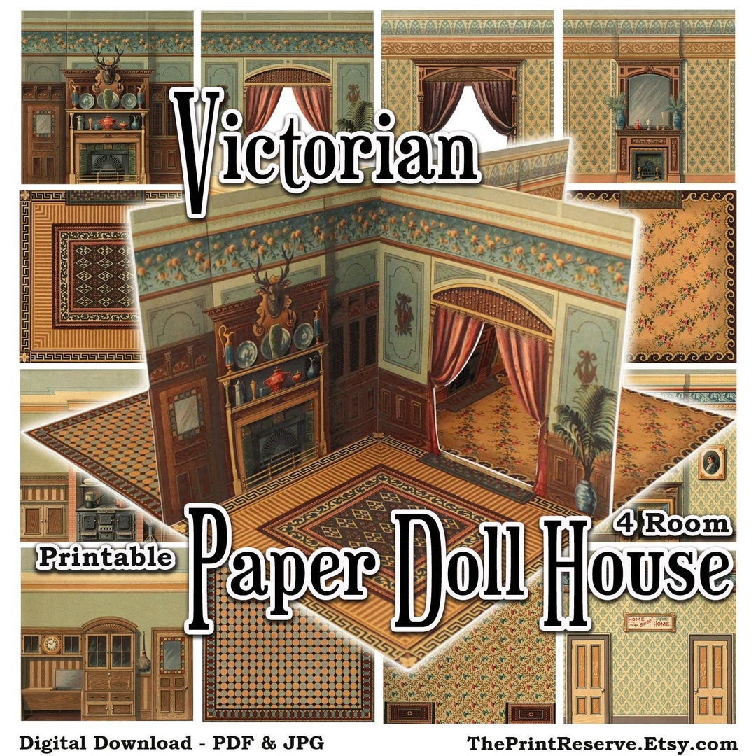 Printable Paper Dollhouse Rooms House Walls Floors Instant Digital ...