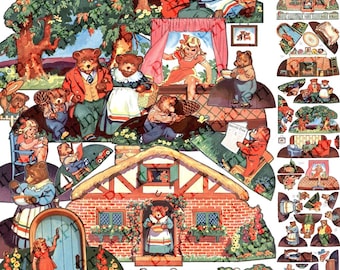 Tres Osos Imprimibles Ricitos de Oro y Tres Osos Muñecas de Papel Imagen Retro #622