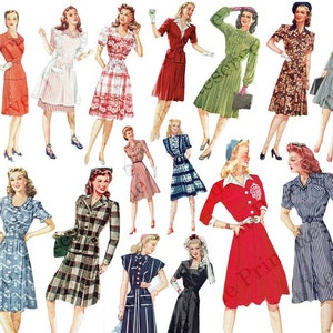 レトロクリップアート 1950年代の女性ファッションクリップアート デジタルダウンロード画像アイテム #201