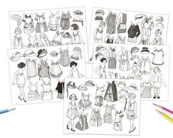 Coloring Pages for Kids Paper Dolls Printable Instant Digital Download #707