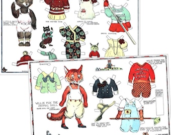 Ours et renard imprimable poupée en papier image animale téléchargement numérique