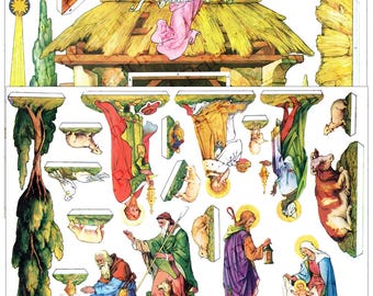 Pesebre navideño vintage imprimible, descarga digital, impresión artística