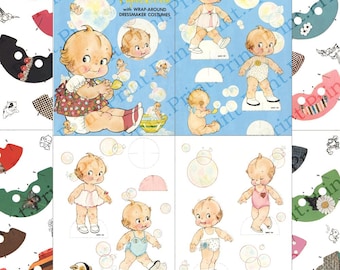 Kewpie Kin Paper Doll Printable, Dressmaker Costumes (Digital Download)