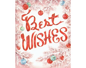 Printable Retro Holiday Card Wishes Happy Holidays Instant Download Vintage Image Christmas Card