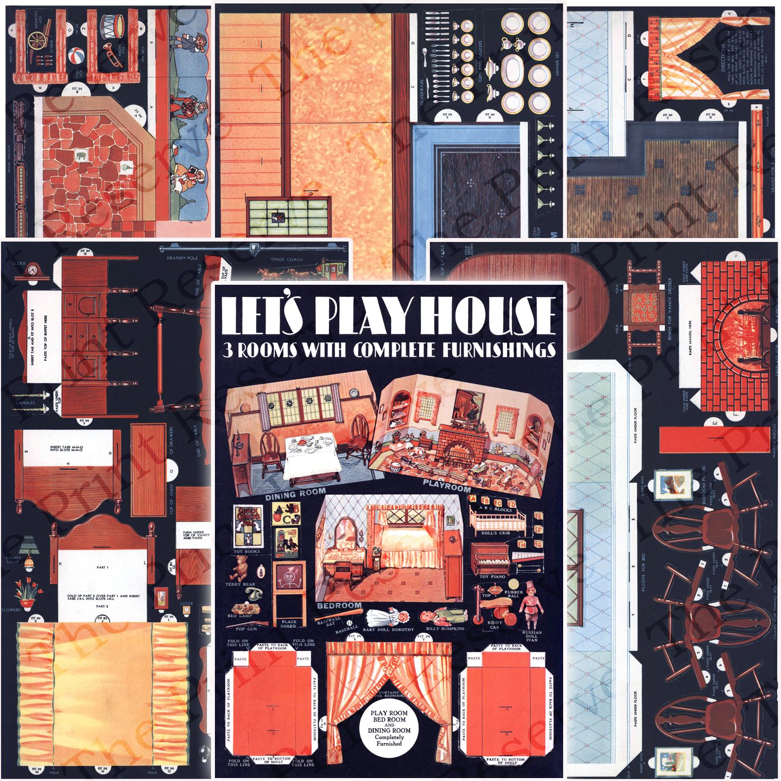 Paper Dollhouse Printable: 3 Rooms With Furniture (digital Download) - Etsy