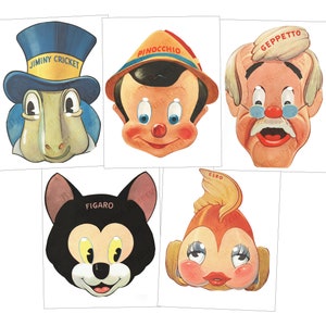 Papiermaske Pinocchio Printable Vintage Bild Digitaler Download Artikel #818