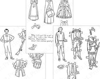 George Washington Coloring Page Paper Dolls Digital Download