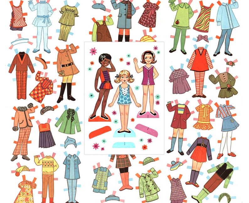 Printable Paper Doll Friends Children Kids Digital Download Image image 1