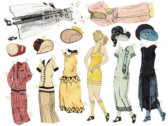 Printable 1920s Fashion Art Deco Flapper Paper Doll Hand Drawn | Etsy