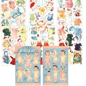 Muñecas de papel imprimibles para bebés, 12 bebés, descarga digital, artículo n.° 307