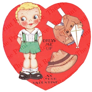 Druckbare Papierpuppe Valentine Boy Printable Sofortiger digitaler Download