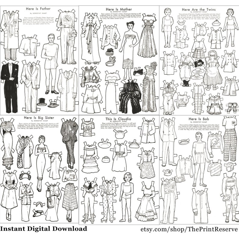 Paper Doll Family Coloring Pages Printable Instant Digital Download - Etsy