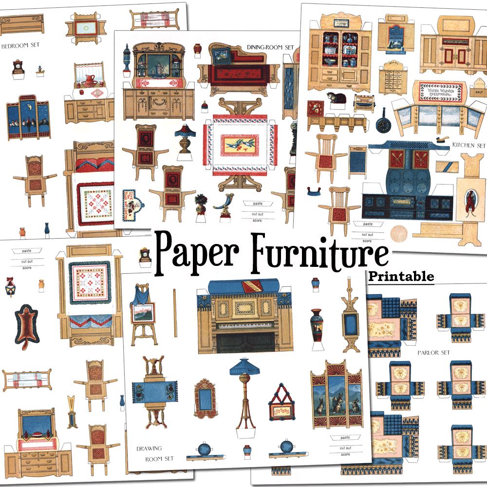 Paper Doll House Furniture 6 Pages Printable Digital Download Item #509
