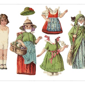 Páginas de muñecas de papel antiguas para imprimir y descargar digitalmente con motivos vintage de Halloween. imagen 8