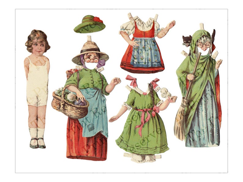 Páginas de muñecas de papel antiguas para imprimir y descargar digitalmente con motivos vintage de Halloween. imagen 8