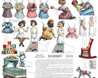 Nursery Dollhouse Printable Paper Dolls Furniture Digital Download