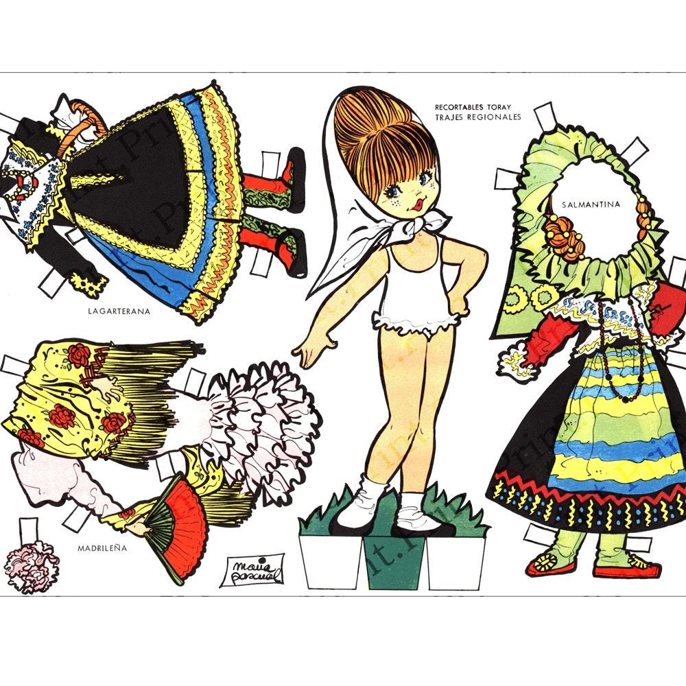 Paper Doll Vintage Spanish Printable Girl Digital Download #350 - Etsy
