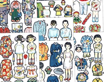 Japan Paper Doll Family 7 Printable Pages Dollhouse Digital Download #301