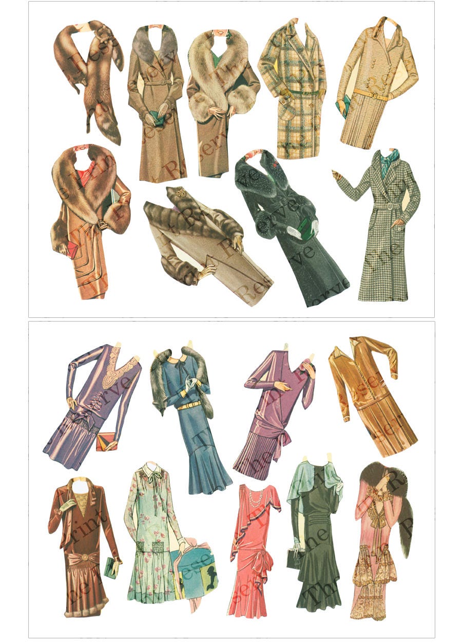 Deco Fashions Clipart Deco Paper Doll Images Digital Download Etsy