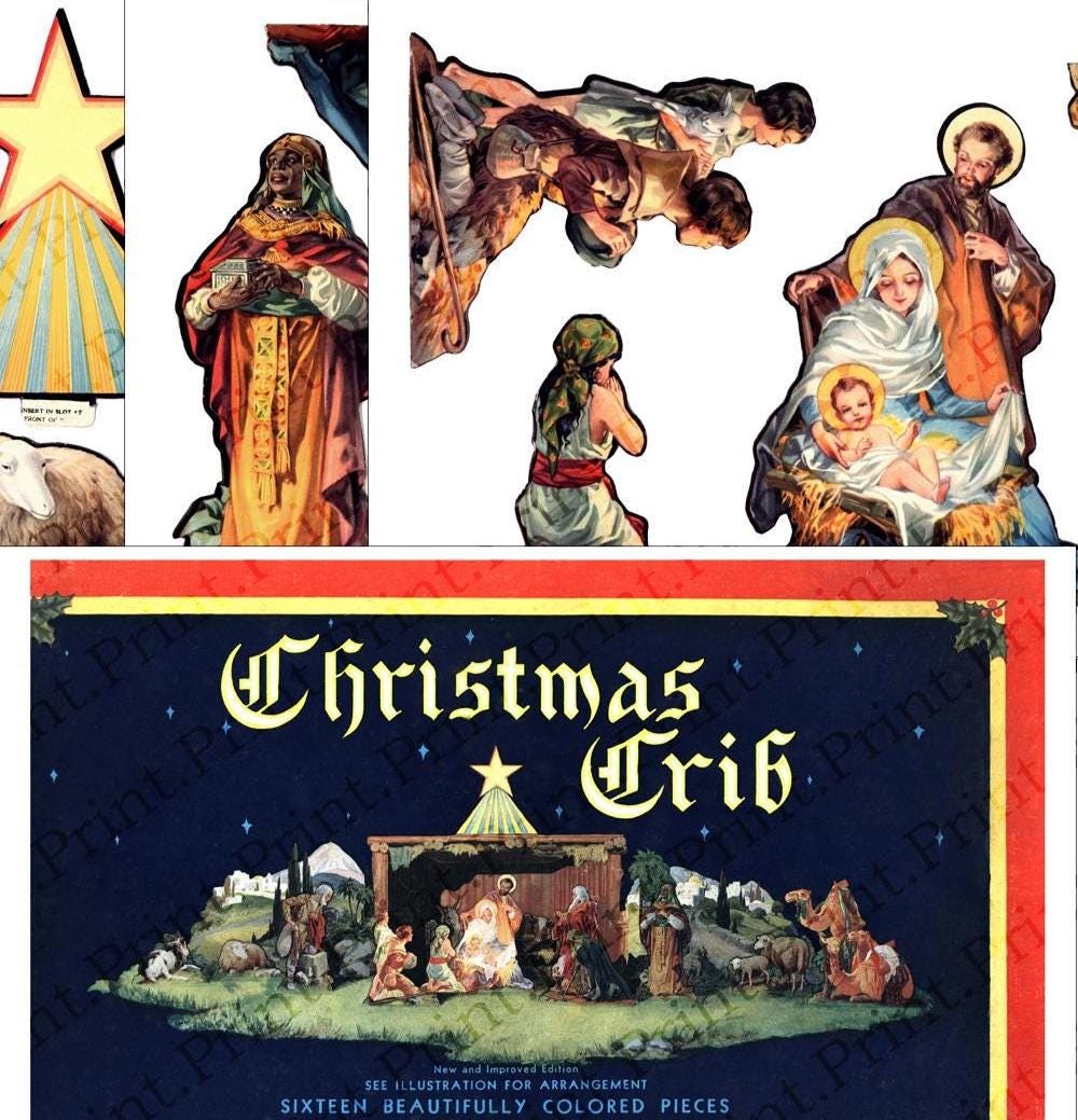 Vintage Christmas Printable Nativity Set Digital Download Art Image ...