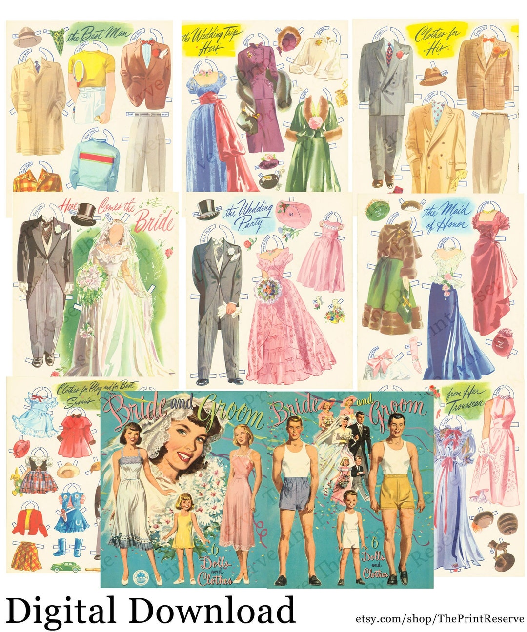 Bride Groom Paper Doll Wedding Printable Digital Download - Etsy Canada