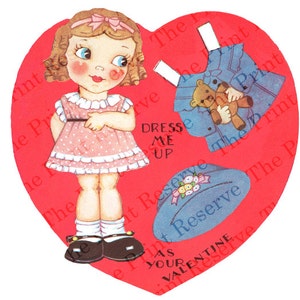 Druckbare Papierpuppe Valentine Printable Girl Sofortiger digitaler Download