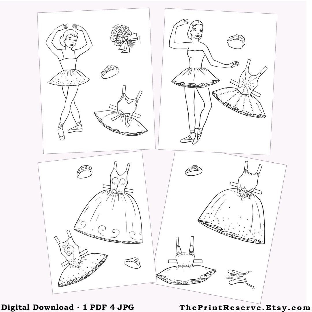 Paper Doll Coloring Page Ballet Ballerina Digital Download Printable - Etsy