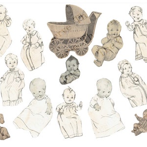 Vintage Baby Illustrations Collage: Printable Scrapbook Art (Digital Download)
