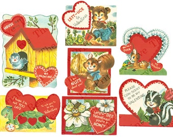 Animal Valentine Images Digital Download Retro Clip Art Printable