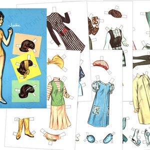 Printable Paper Dolls 1960s Hair Do Mod  Digital Download For Scrapbook Papercraft Planner