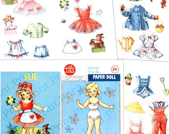 Sue 50s Vintage Paper Doll Printable Digital Download PDF