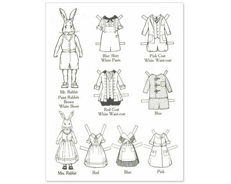 Paper Doll Coloring Bunny Rabbit Printable Digital Download | Etsy