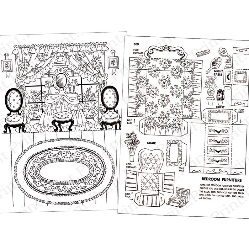 Paper Doll House Bed Room & Furniture Printable Digital Download Image ...