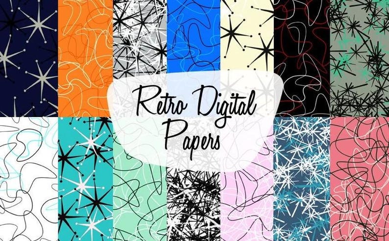 Retro Digital Paper Boomerang Atomic Star Download Printable #203 image 2