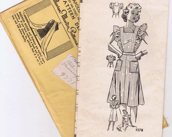 Uncut 1940/'s Marian Martin Pattern 9378 Ruffled Sundress size 20 House Dress Low Button Up Back Patch Pockets