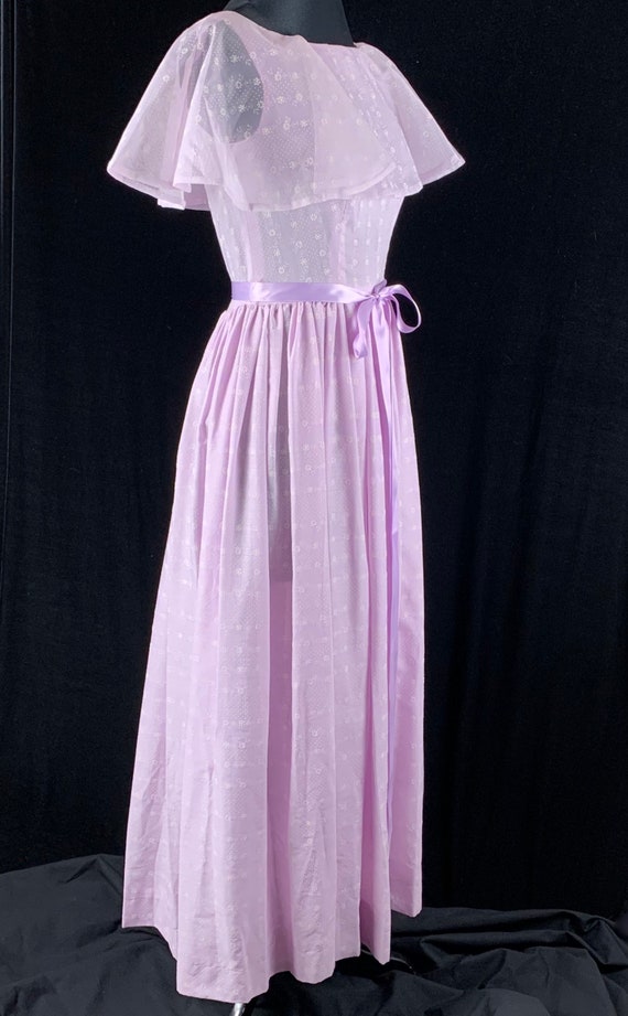 1970s Long Maxi Dress S Lavender Flocked Daisy Po… - image 6