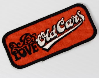 Vintage Patch I Love Old Cars Orange and Black Embroidered Iron On Sew On Sewing Notion Automobiles Car Vehicle