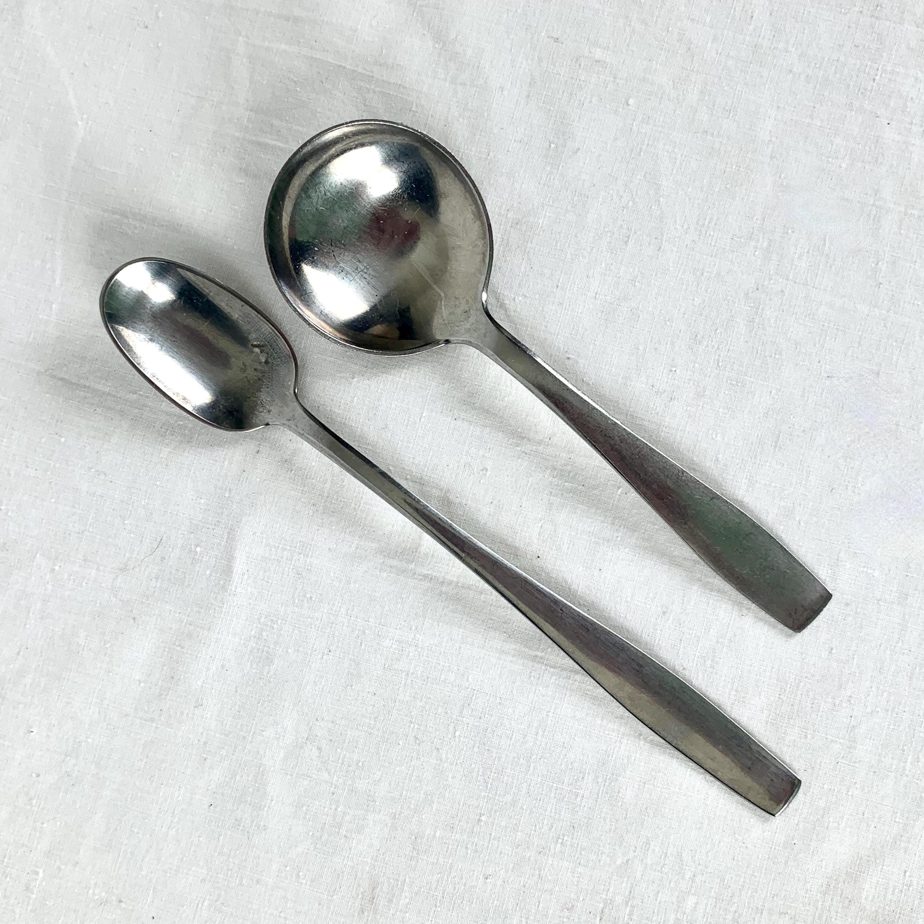 2 Pieces Georg Jensen Plata Round Soup Spoon and Ice Tea Spoon