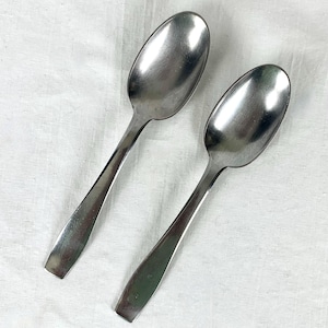 Georg Jensen Plata 2 Desert Spoons or Tablespoons Stainless Steel Danish Modern Mid Century Vintage