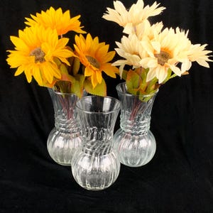 3 Vintage Clear Anchor Hocking Ribbed 6.5 inch High Vases Mid Century Modern Excellent Condition