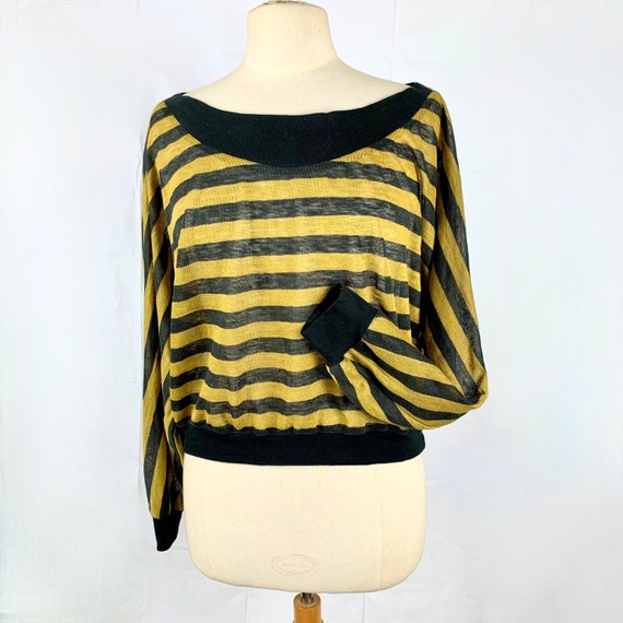 1980s French Style Beatnik Silk Knit Top M/L Gold… - image 1