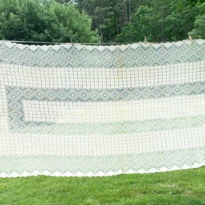Antique White Lace Banquet Table Tablecloth Geometric Crochet 135 X 60 inches Vintage