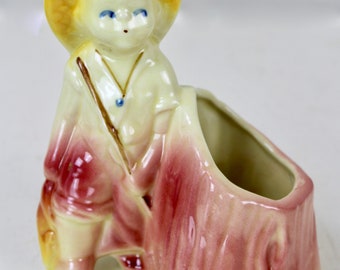 Vintage Shawnee Pottery Fishing Boy Planter Med Century Baby Boomer Boy Florist Vase Nursery Kitsch Rose Yellow Farmhouse Baby Shower