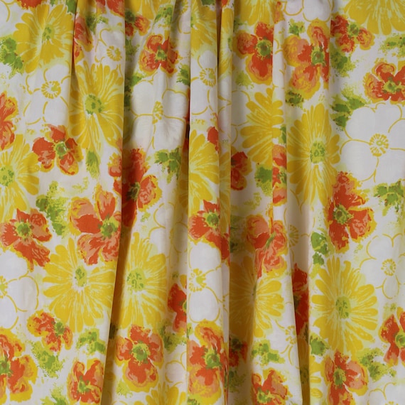 Vintage MCM Dan River Tranquale Golden Red Flowers on Yellow Twin Flat Sheet 