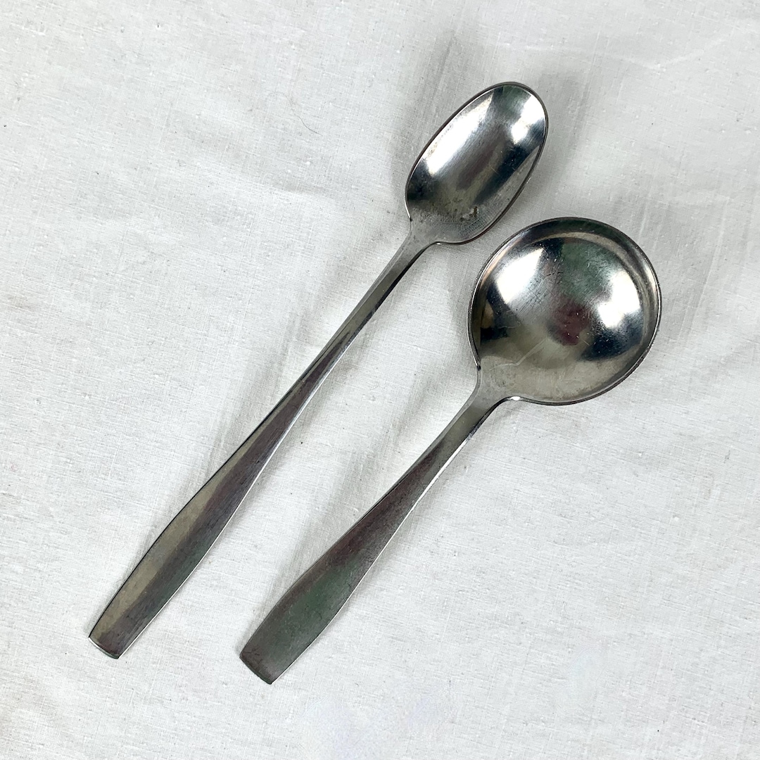 2 Pieces Georg Jensen Plata Round Soup Spoon and Ice Tea Spoon