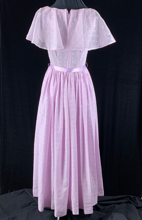 1970s Long Maxi Dress S Lavender Flocked Daisy Po… - image 2