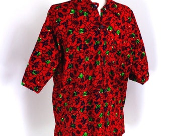 Gegarandeerd EURO waxblokafdrukken rood shirt Afrikaanse wijnstokken maat 44-46, korte mouw